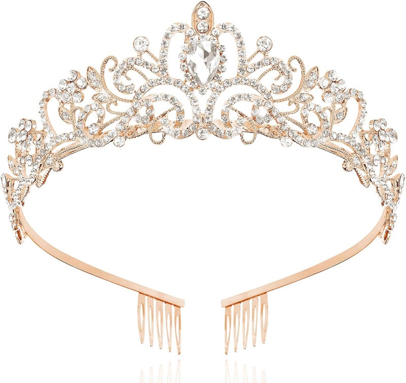 TAROSE Crowns for Women, Queen Crystal Gold Silver Tiaras with White Rhinestone and Combs, Goddess Crown for Wedding Bride Birthday Princess Bridal Shower Hair Accessories for Women - Image 1